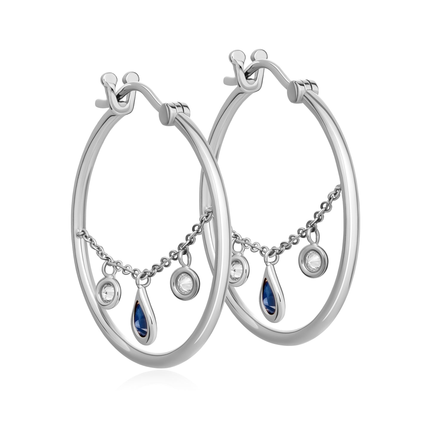 Diamond Dangle Hoop Earrings with Blue Sapphire