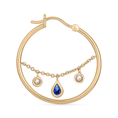 Diamond Dangle Hoop Earrings with Blue Sapphire