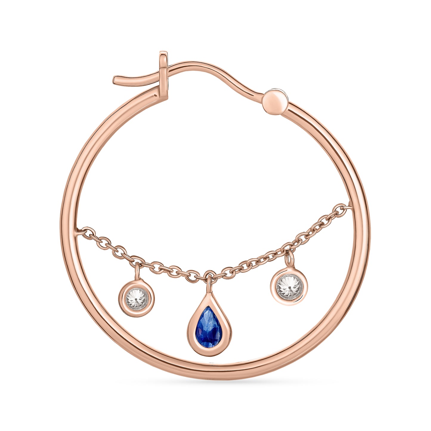 Diamond Dangle Hoop Earrings with Blue Sapphire